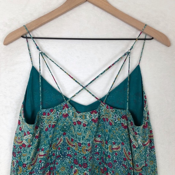 MAEVE Anthropologie 100% Silk Paisley Strappy Tunic Top Sz 8 Teal Hi-Lo Lined - Picture 5 of 11